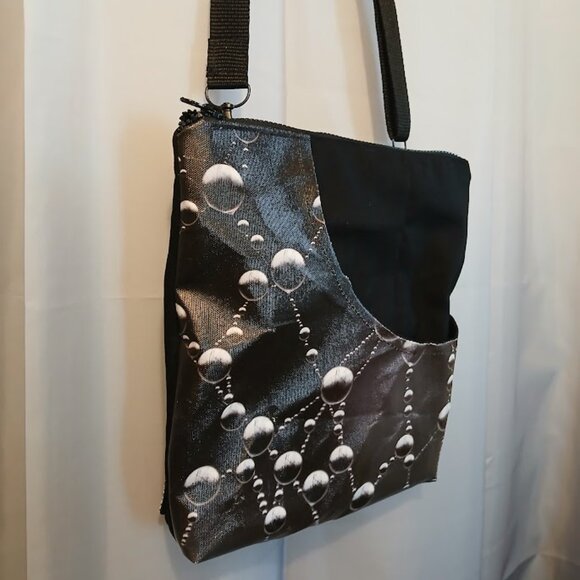 New Travel Sling pack Crossbody Photo Canvas Water droplet Web Black White denim - Picture 6 of 15